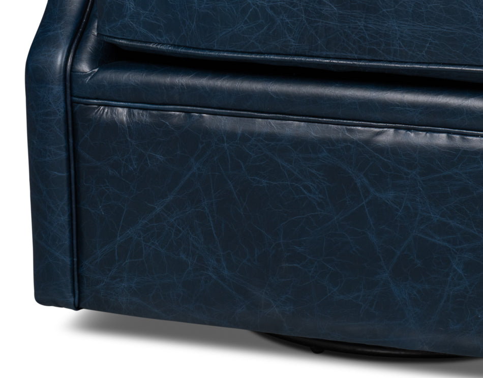 Coolidge Leather Swivel Chair, Blue by Sarreid Ltd - view 12