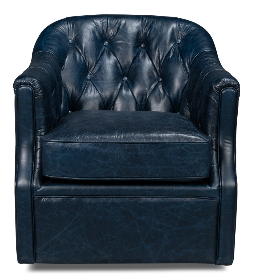 Coolidge Leather Swivel Chair, Blue by Sarreid Ltd - view 2