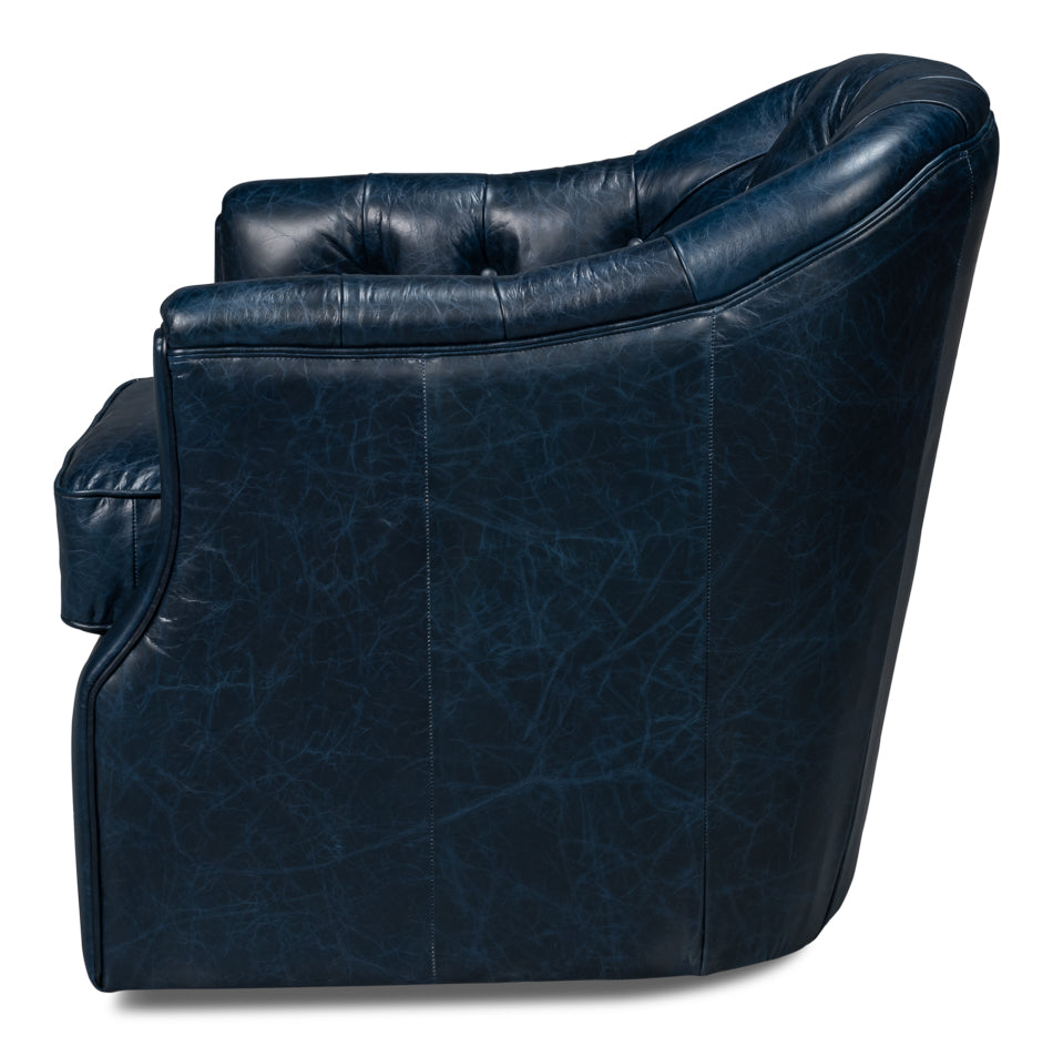 Coolidge Leather Swivel Chair, Blue by Sarreid Ltd - view 3