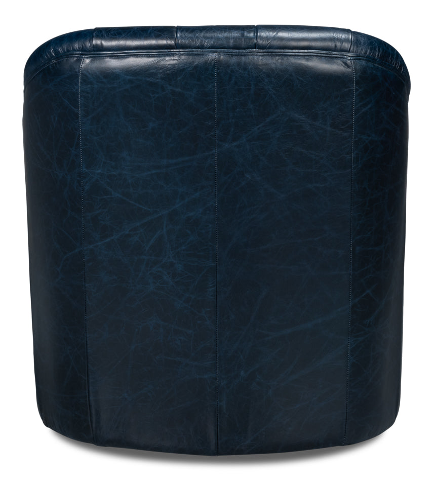 Coolidge Leather Swivel Chair, Blue by Sarreid Ltd - view 4