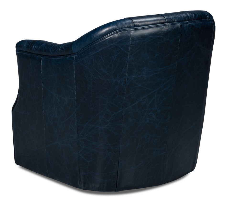 Coolidge Leather Swivel Chair, Blue by Sarreid Ltd - view 5
