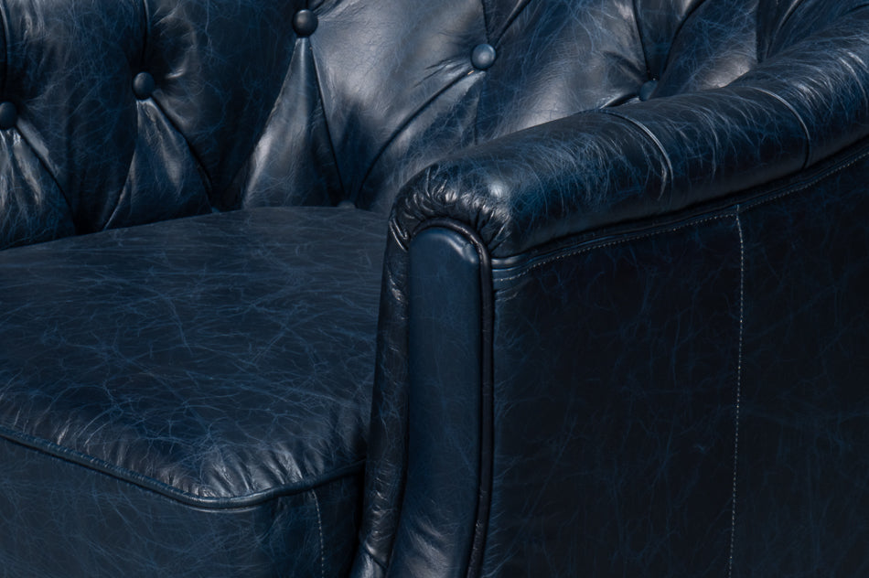 Coolidge Leather Swivel Chair, Blue by Sarreid Ltd - view 6
