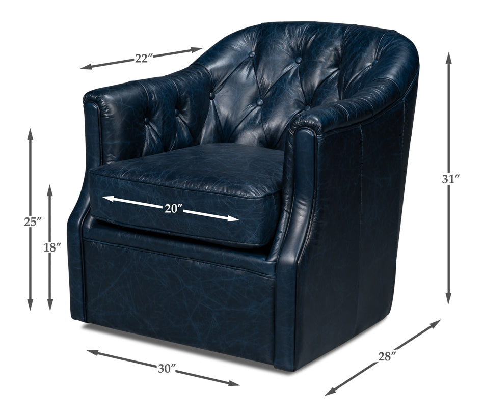 Coolidge Leather Swivel Chair, Blue by Sarreid Ltd - view 7