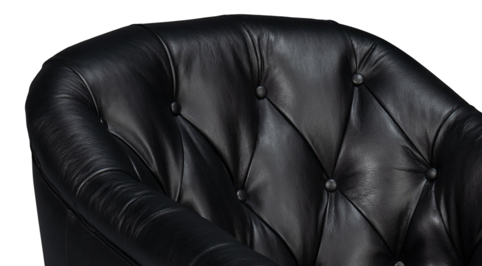 Coolidge Leather Swivel Chair, Black by Sarreid Ltd - view 9