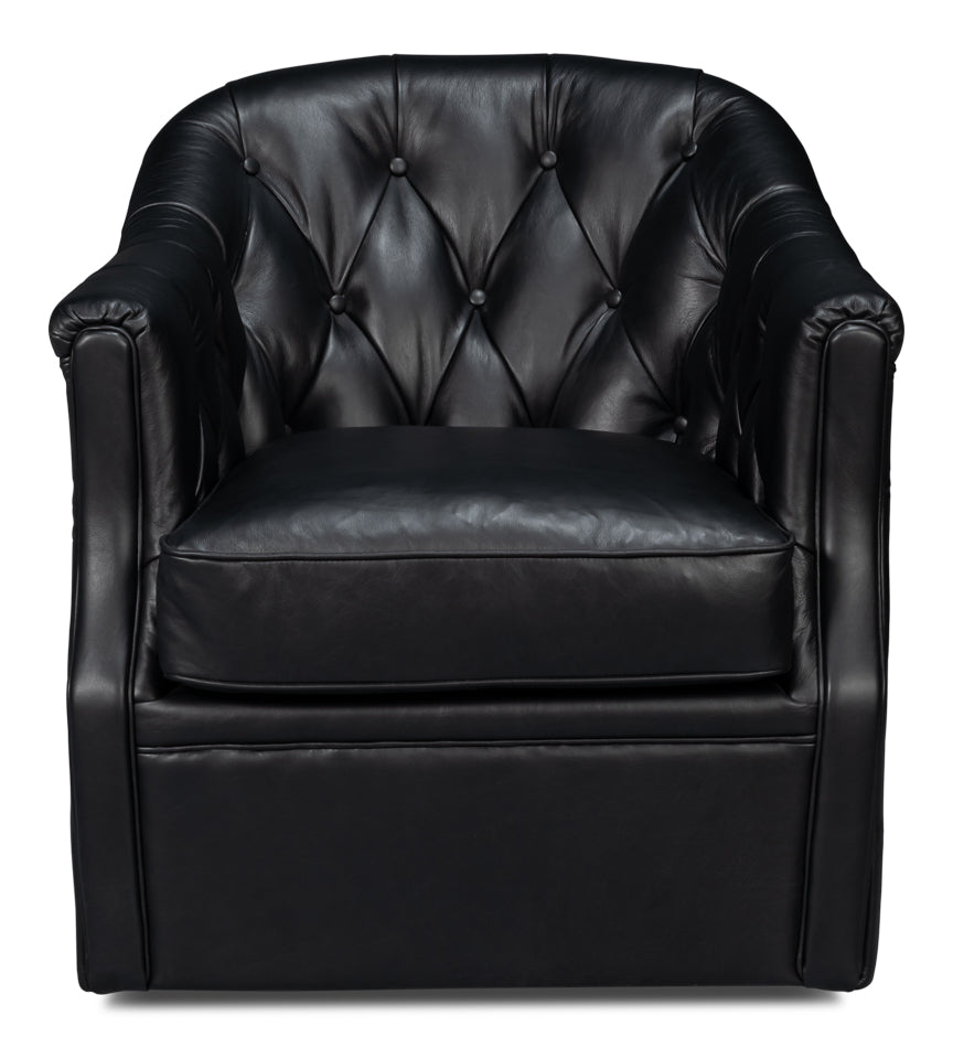 Coolidge Leather Swivel Chair, Black by Sarreid Ltd - view 2