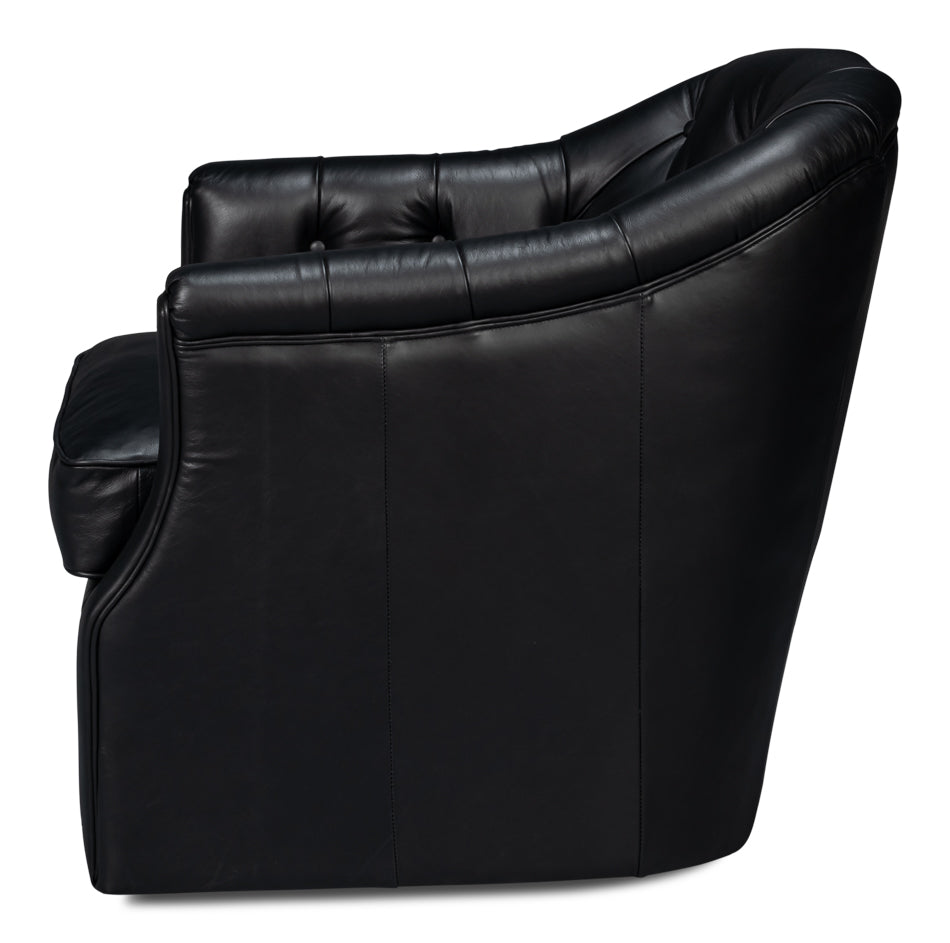 Coolidge Leather Swivel Chair, Black by Sarreid Ltd - view 3