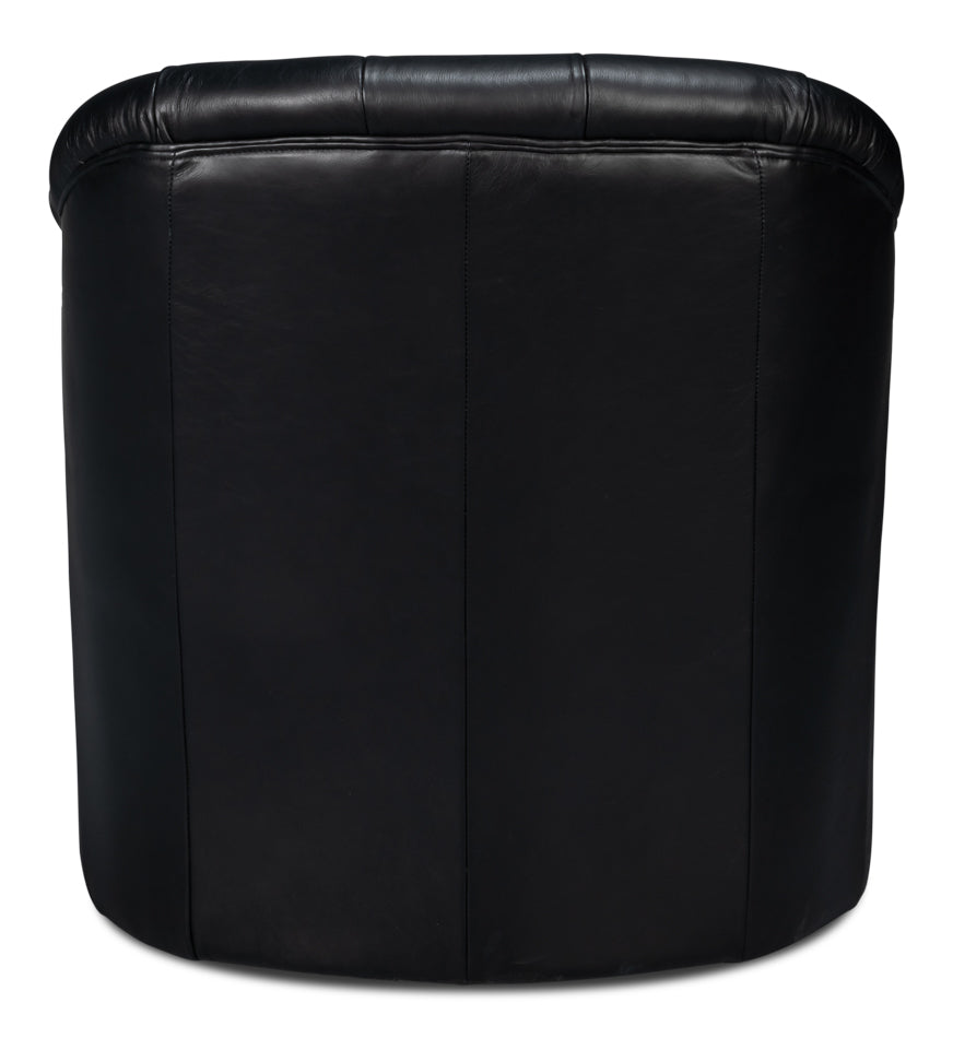 Coolidge Leather Swivel Chair, Black by Sarreid Ltd - view 4