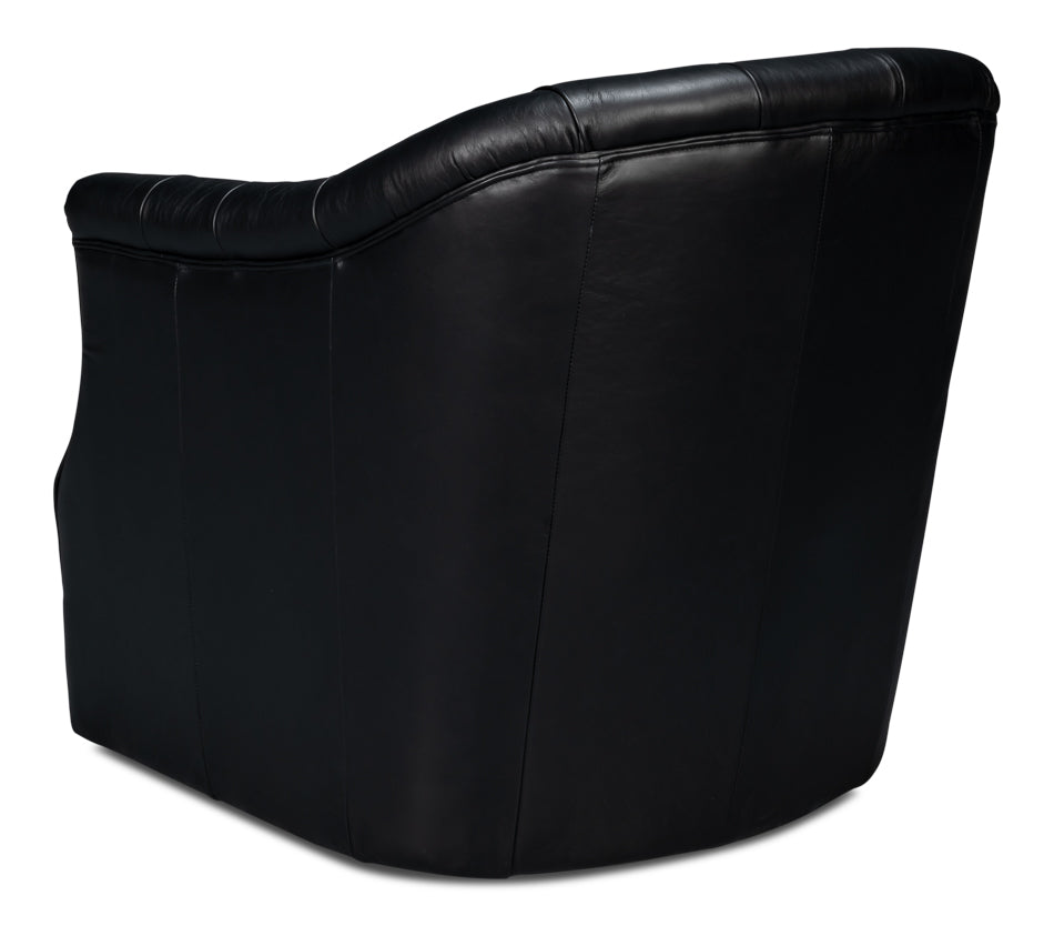 Coolidge Leather Swivel Chair, Black by Sarreid Ltd - view 5