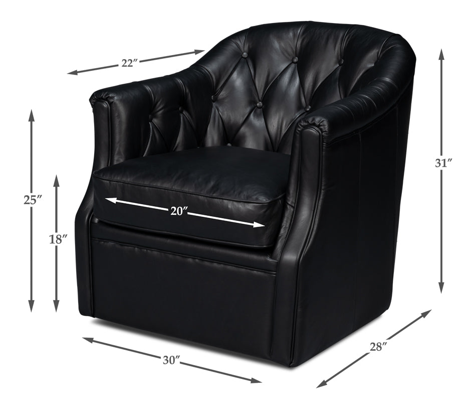 Coolidge Leather Swivel Chair, Black by Sarreid Ltd - view 7