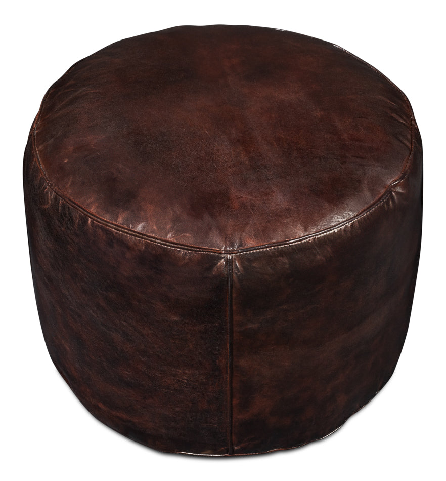 Soccerball Stool, Dark Brown Leather by Sarreid Ltd - view 3