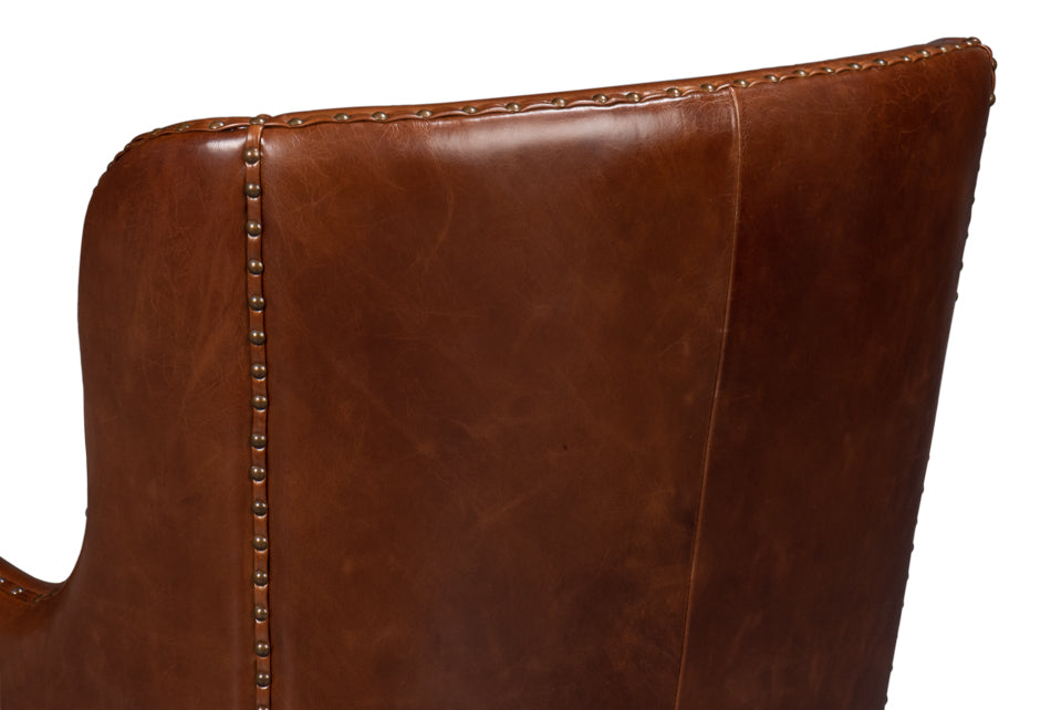Whitney Distilled Leather Chair,Brown by Sarreid Ltd - view 8