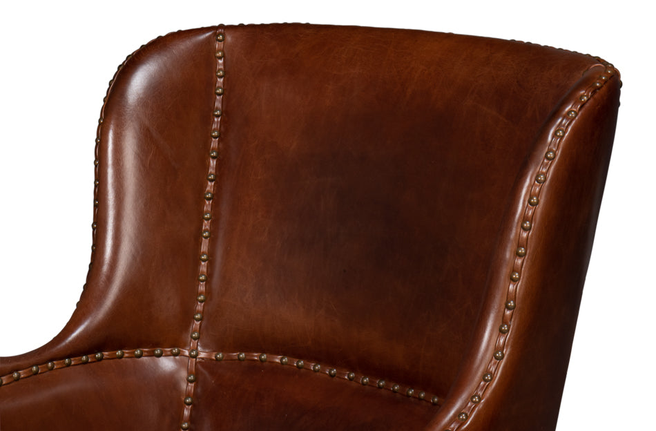 Whitney Distilled Leather Chair,Brown by Sarreid Ltd - view 9