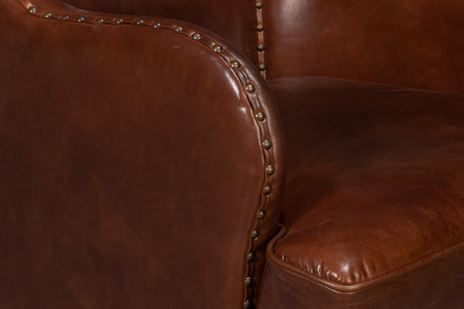 Whitney Distilled Leather Chair,Brown by Sarreid Ltd - view 10