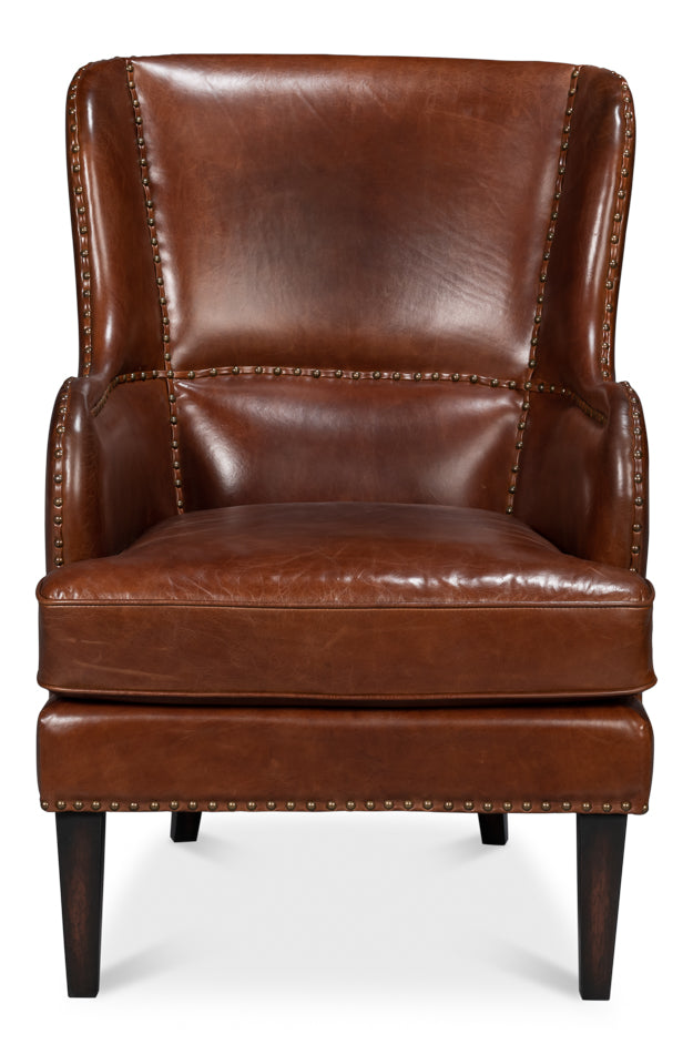 Whitney Distilled Leather Chair,Brown by Sarreid Ltd - view 2