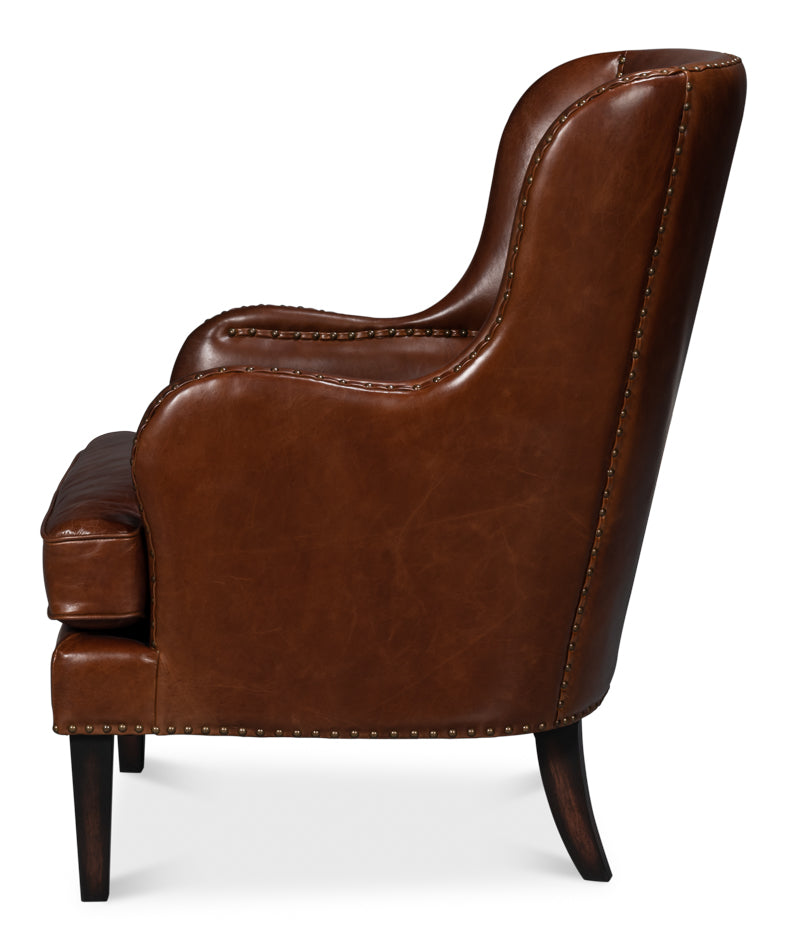 Whitney Distilled Leather Chair,Brown by Sarreid Ltd - view 3