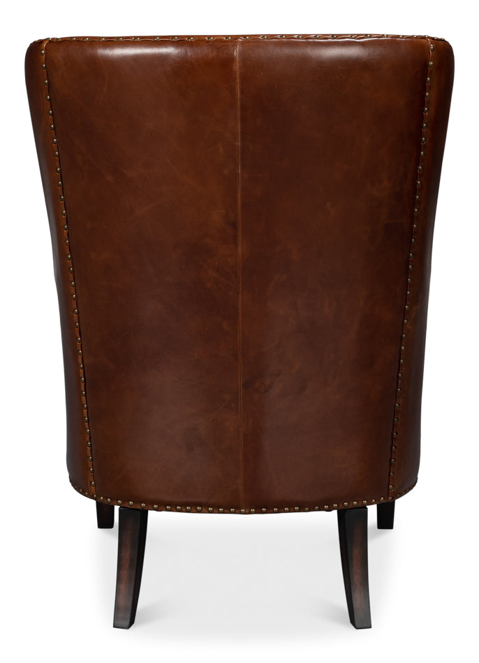 Whitney Distilled Leather Chair,Brown by Sarreid Ltd - view 4