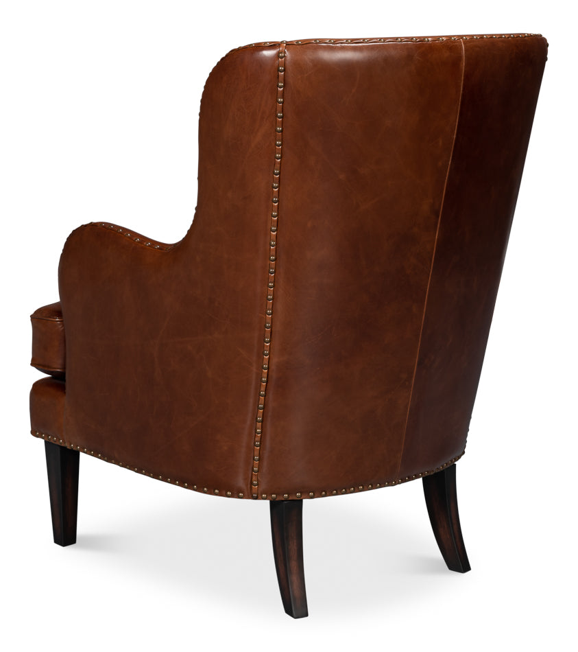 Whitney Distilled Leather Chair,Brown by Sarreid Ltd - view 5