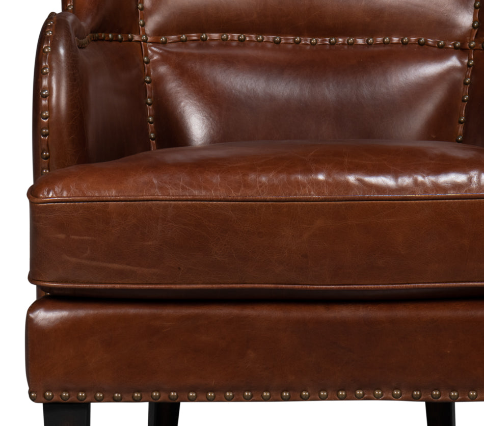 Whitney Distilled Leather Chair,Brown by Sarreid Ltd - view 6