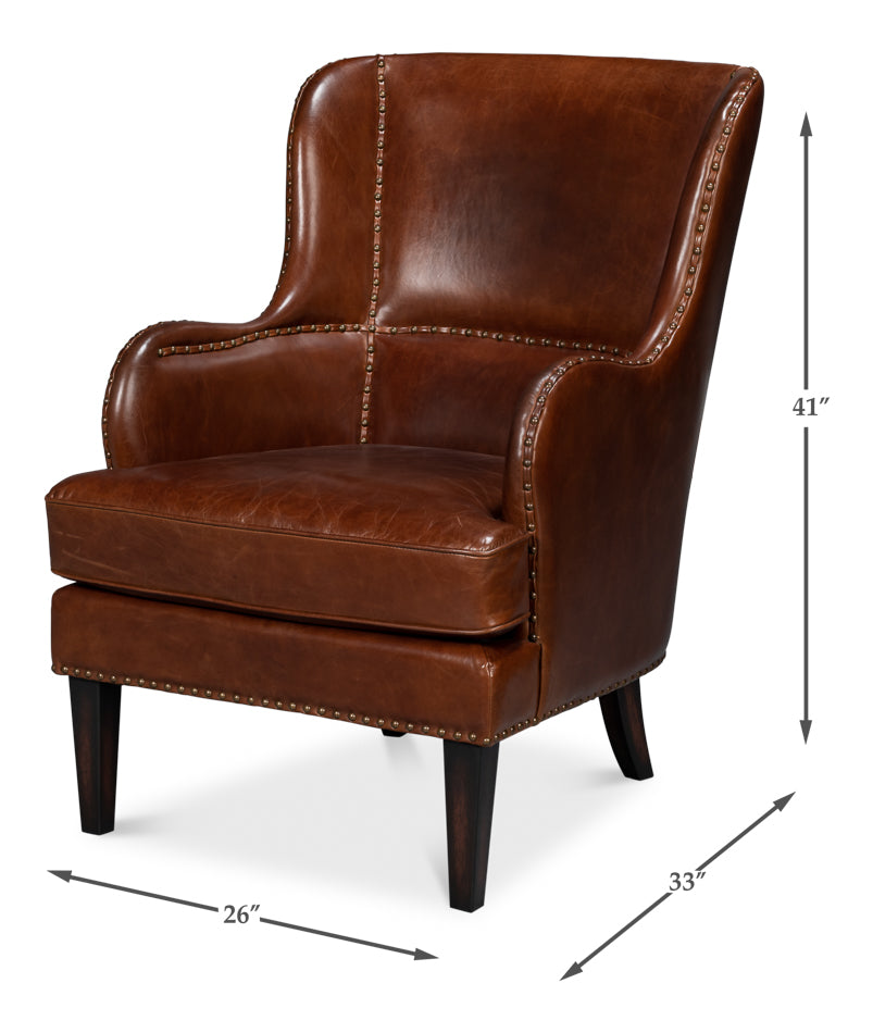 Whitney Distilled Leather Chair,Brown by Sarreid Ltd - view 7