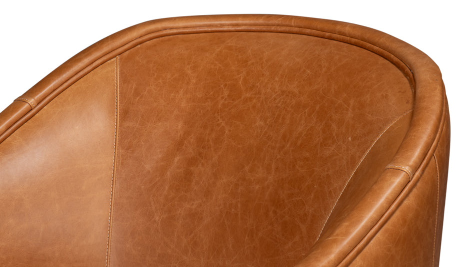 Braxton Leather Swivel Chair, Brown by Sarreid Ltd - view 9
