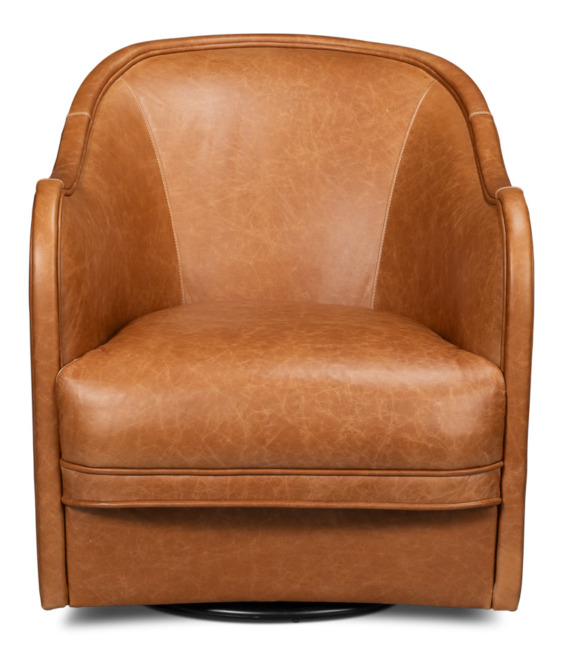 Braxton Leather Swivel Chair, Brown by Sarreid Ltd - view 2