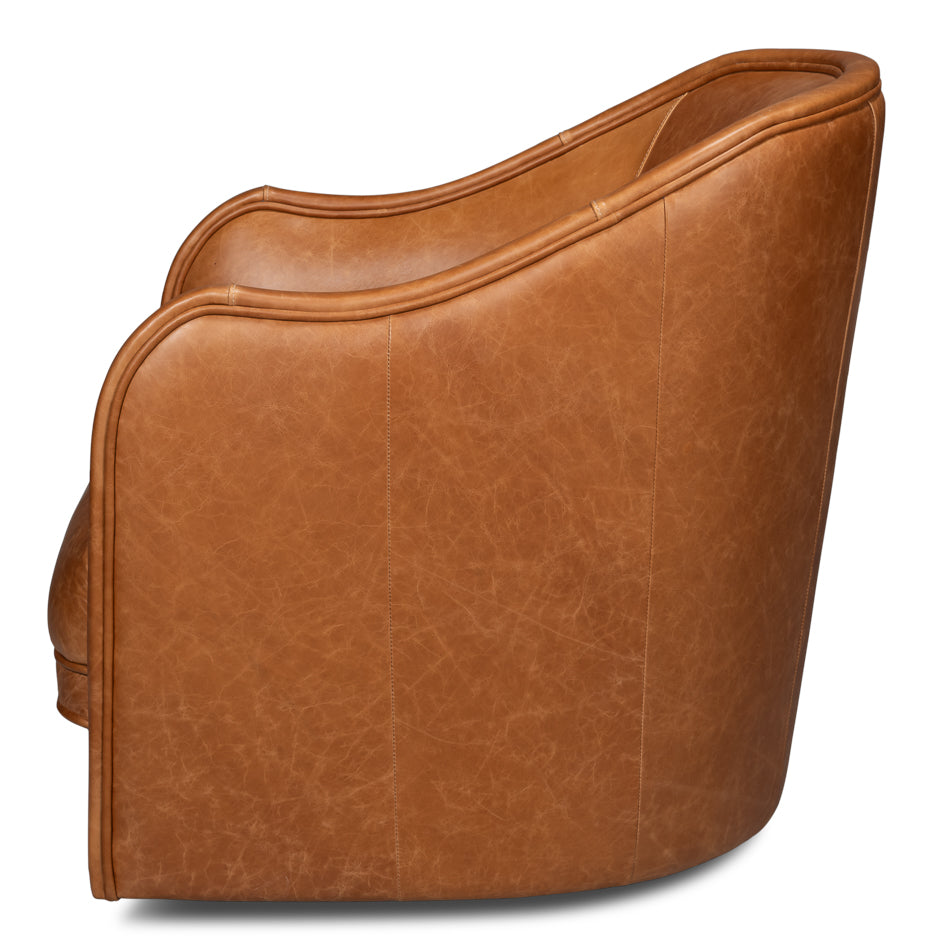 Braxton Leather Swivel Chair, Brown by Sarreid Ltd - view 3