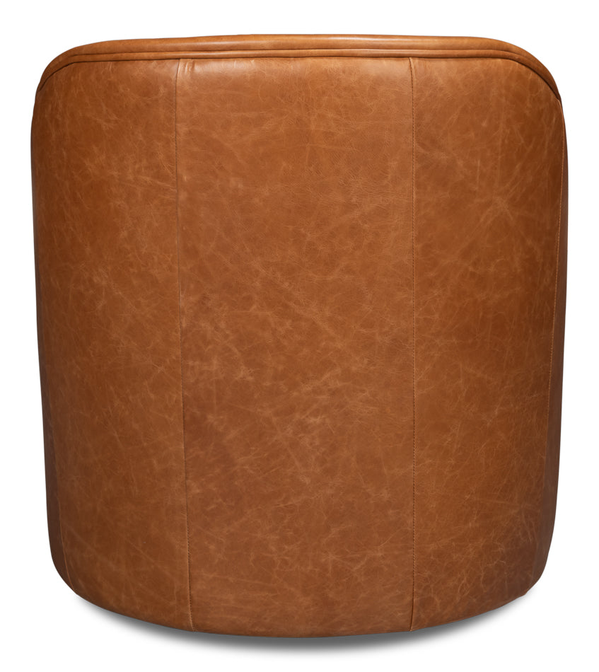 Braxton Leather Swivel Chair, Brown by Sarreid Ltd - view 4