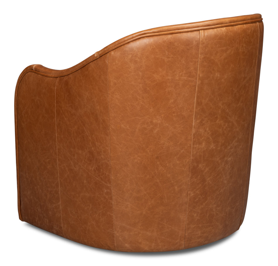 Braxton Leather Swivel Chair, Brown by Sarreid Ltd - view 5