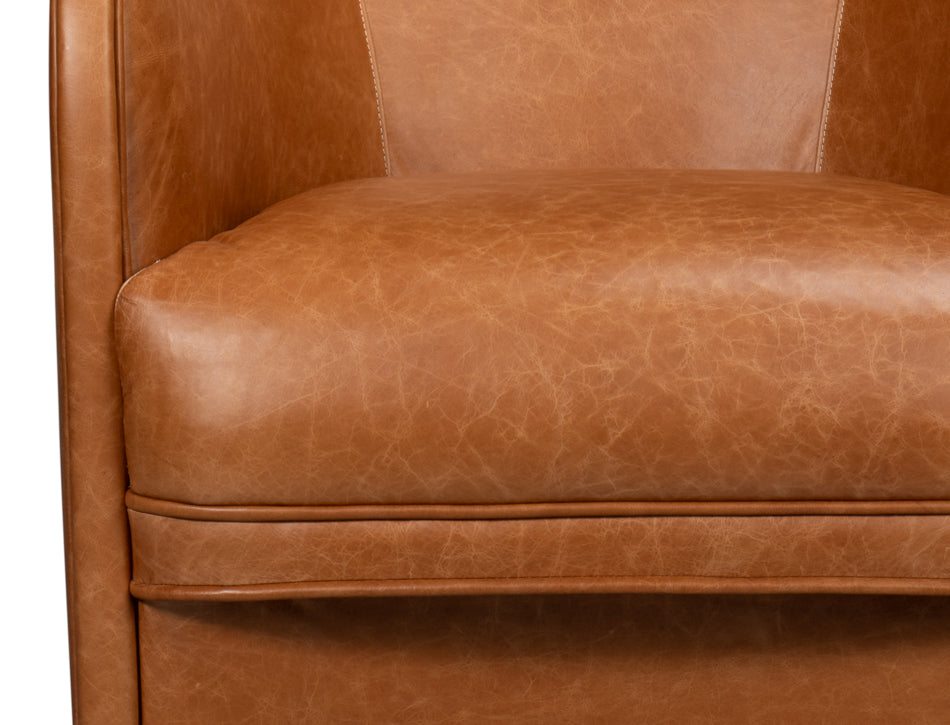 Braxton Leather Swivel Chair, Brown by Sarreid Ltd - view 6