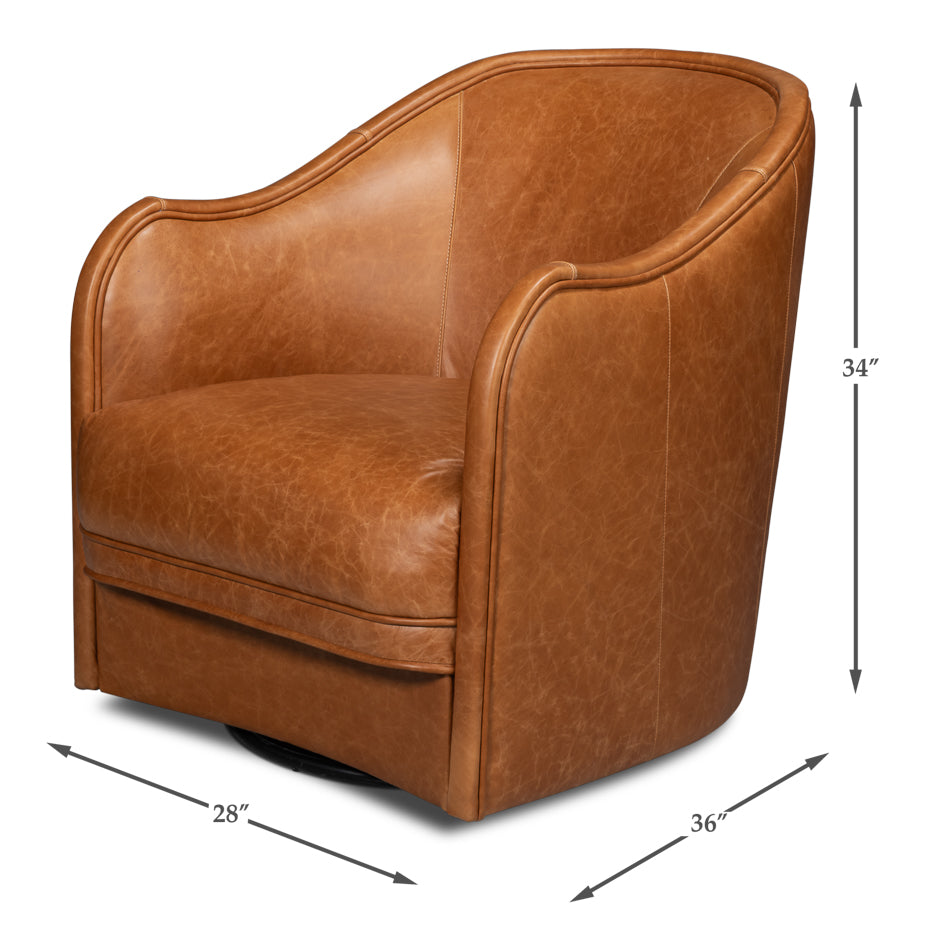 Braxton Leather Swivel Chair, Brown by Sarreid Ltd - view 7