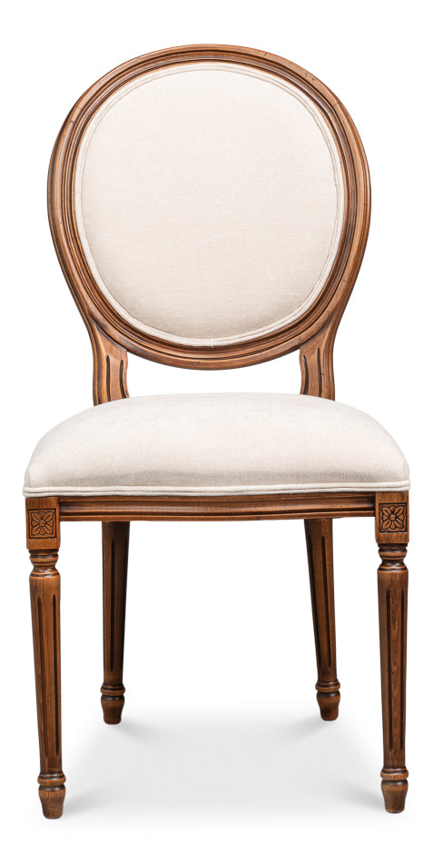 Hugo Oval Side Chair,Noce Anticato,Cream by Sarreid Ltd - view 2