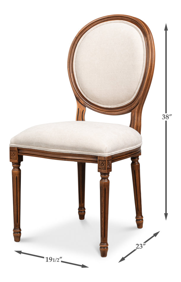 Hugo Oval Side Chair,Noce Anticato,Cream by Sarreid Ltd - view 7
