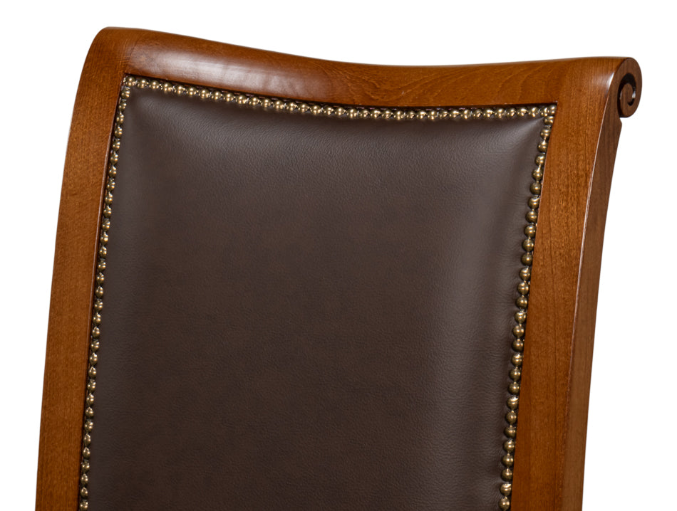 Camile Leather Side Chair, Brown by Sarreid Ltd - view 9