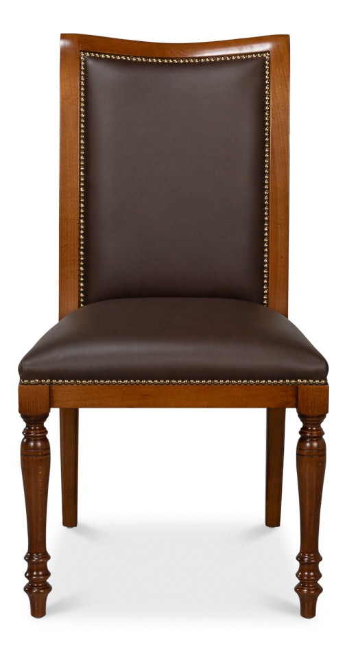 Camile Leather Side Chair, Brown by Sarreid Ltd - view 2