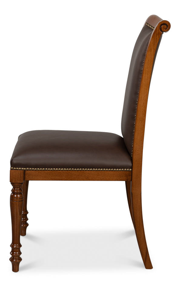 Camile Leather Side Chair, Brown by Sarreid Ltd - view 3