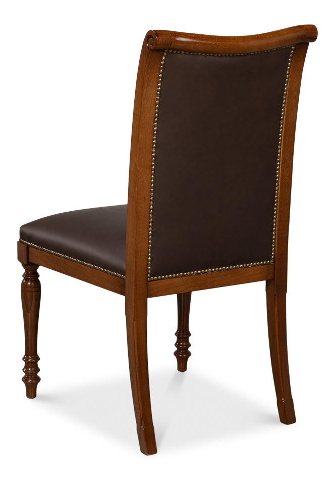 Camile Leather Side Chair, Brown by Sarreid Ltd - view 5