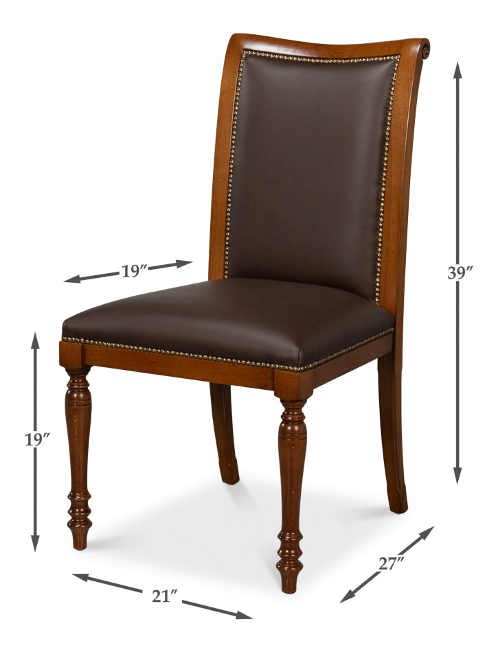 Camile Leather Side Chair, Brown by Sarreid Ltd - view 7