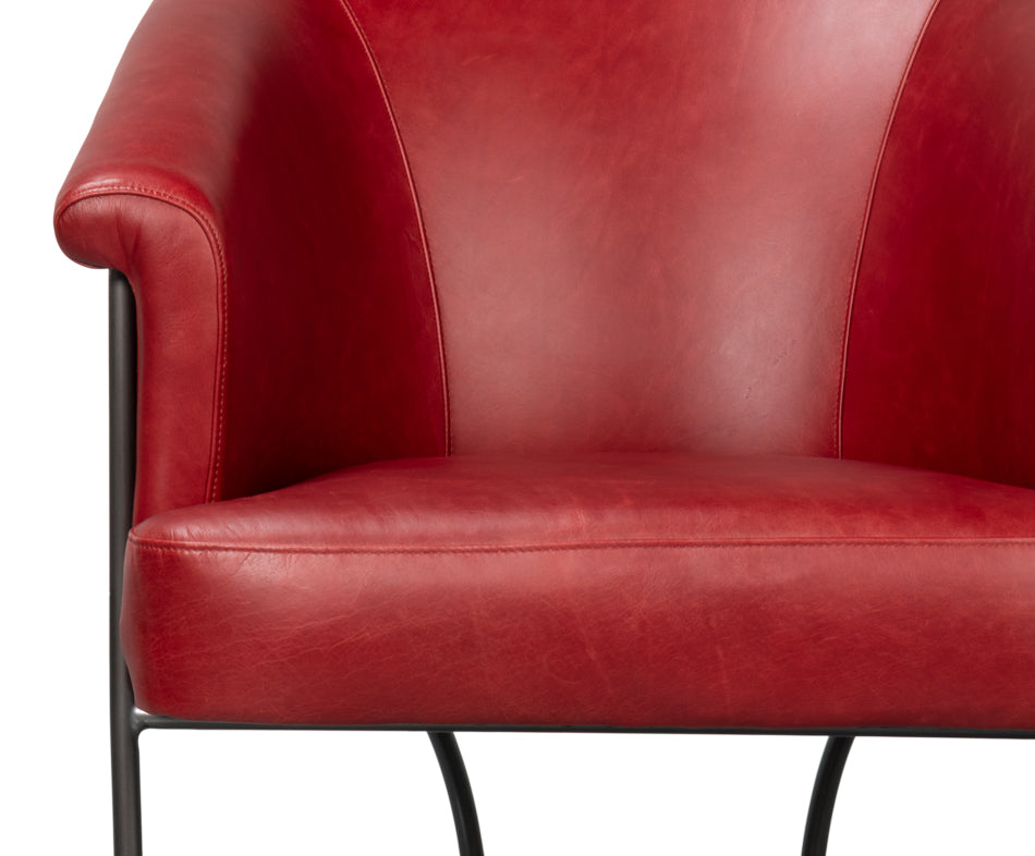 Nagel Distilled Leather Chair,New Rouge by Sarreid Ltd - view 10
