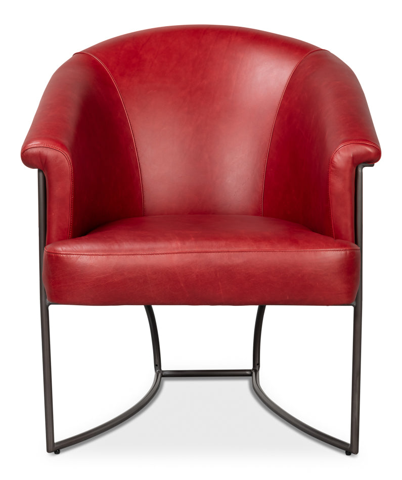 Nagel Distilled Leather Chair,New Rouge by Sarreid Ltd - view 2