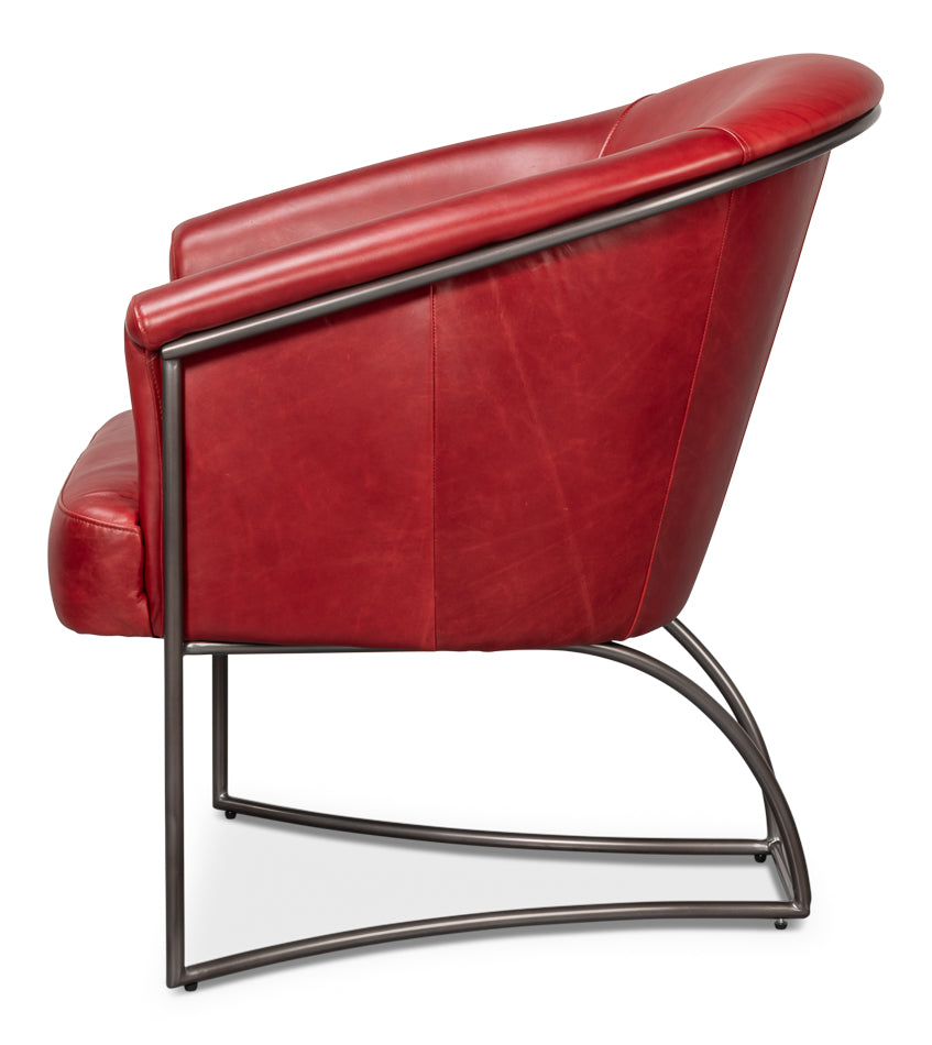 Nagel Distilled Leather Chair,New Rouge by Sarreid Ltd - view 3