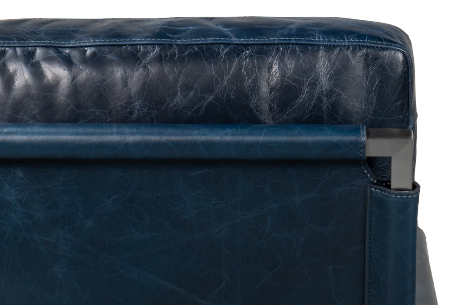 Edmonds Distilled Leather Chair,Blue by Sarreid Ltd - view 8