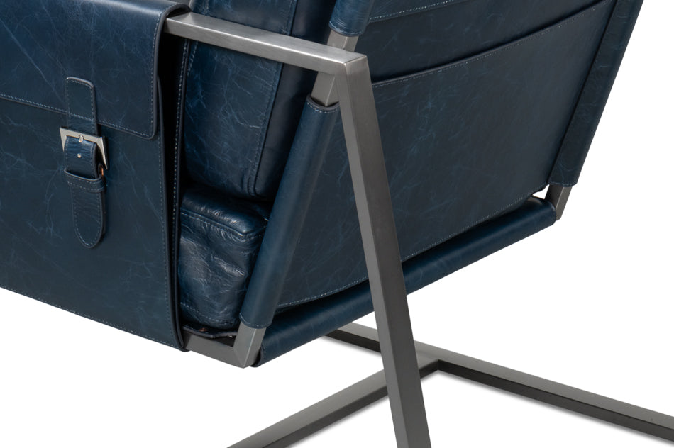 Edmonds Distilled Leather Chair,Blue by Sarreid Ltd - view 9