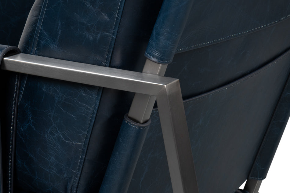 Edmonds Distilled Leather Chair,Blue by Sarreid Ltd - view 11