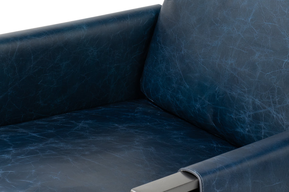 Edmonds Distilled Leather Chair,Blue by Sarreid Ltd - view 12