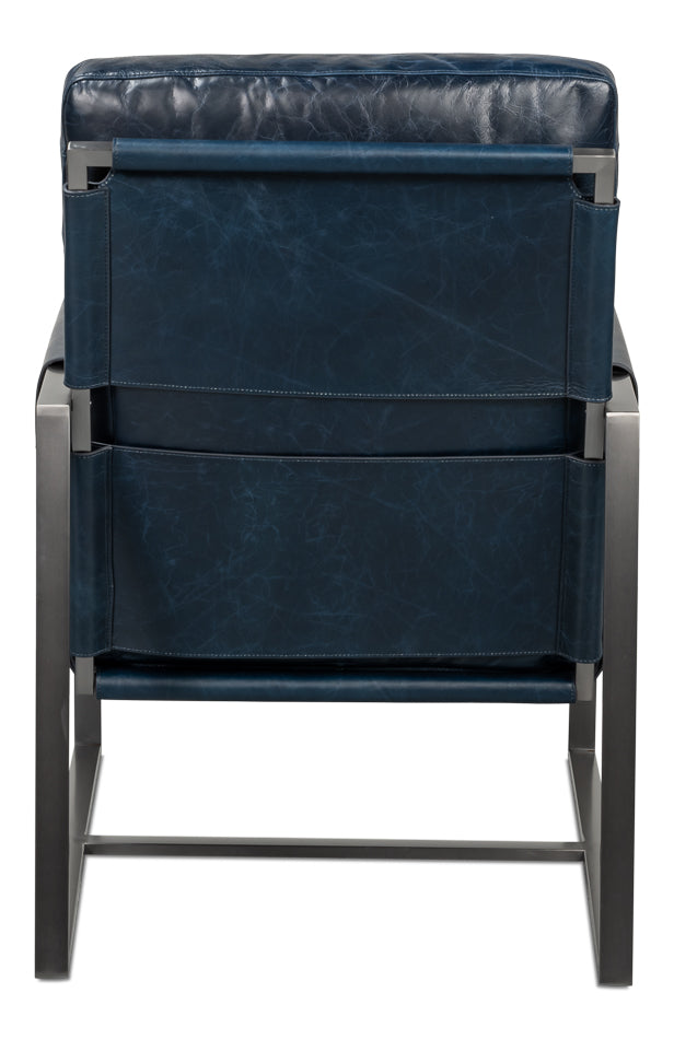 Edmonds Distilled Leather Chair,Blue by Sarreid Ltd - view 4