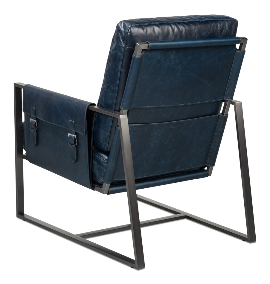 Edmonds Distilled Leather Chair,Blue by Sarreid Ltd - view 5