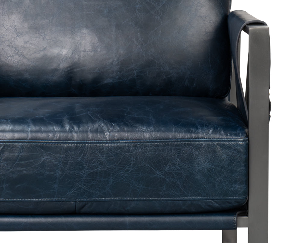 Edmonds Distilled Leather Chair,Blue by Sarreid Ltd - view 6