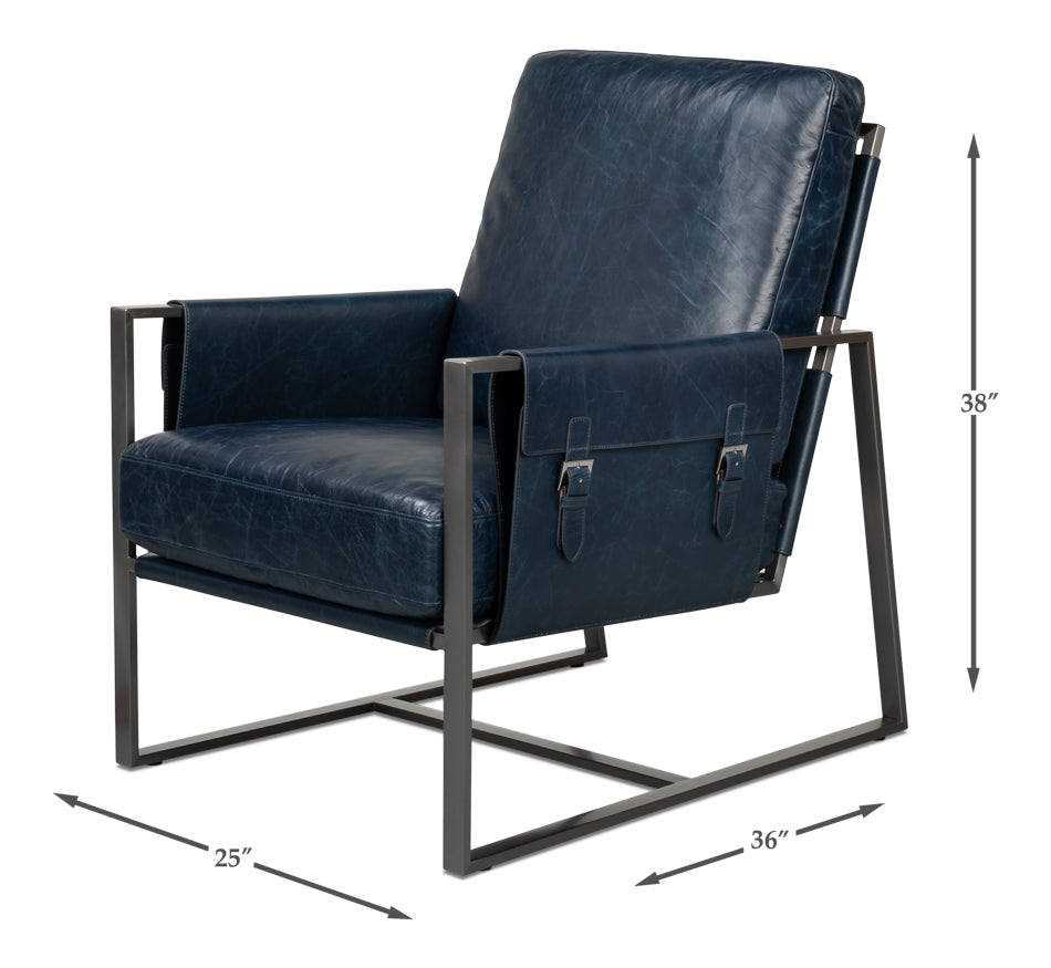 Edmonds Distilled Leather Chair,Blue by Sarreid Ltd - view 7