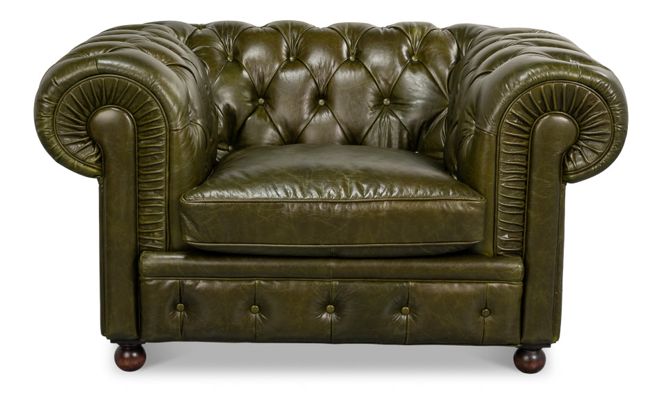 Savile Leather Chair,Green by Sarreid Ltd - view 2
