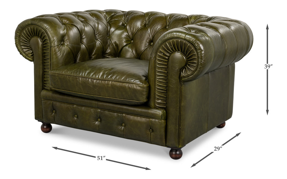 Savile Leather Chair,Green by Sarreid Ltd - view 7